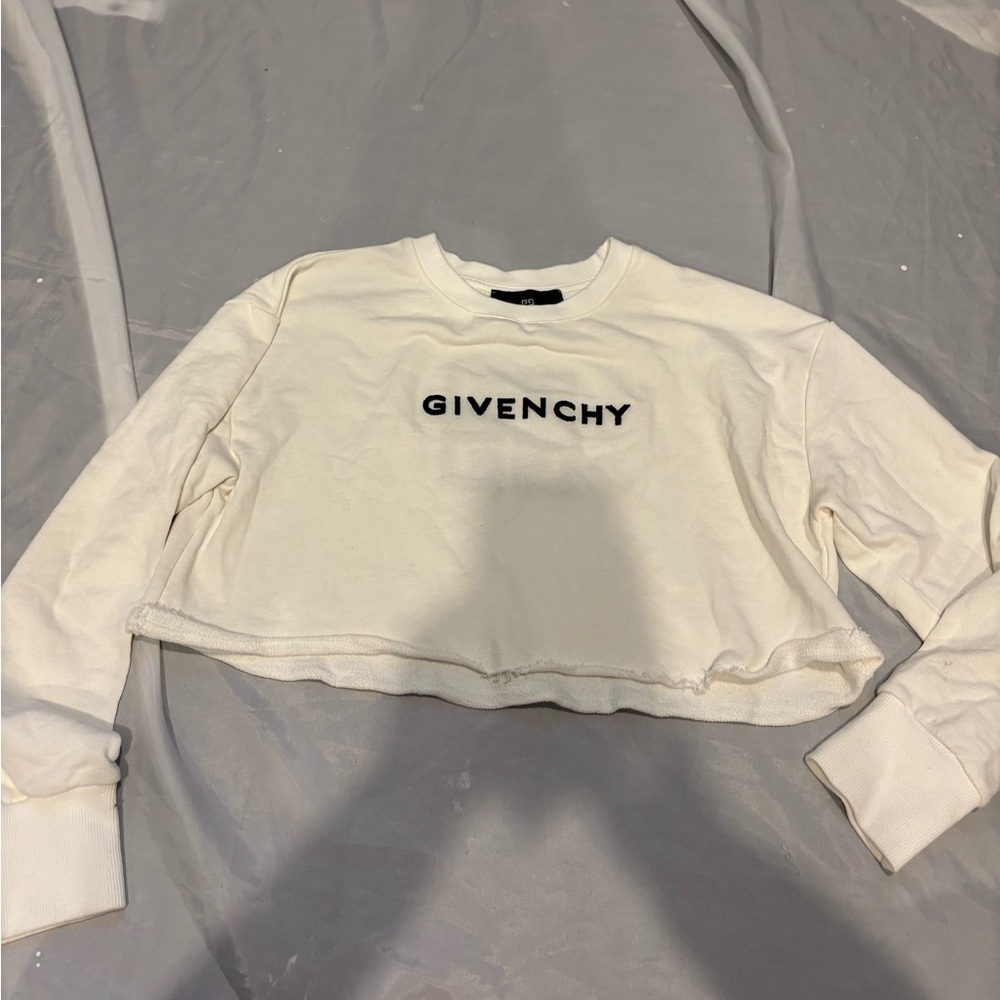 Givenchy White Long Sleeve Cropped Sweater